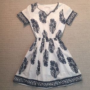 Blue and white patterned sundress.